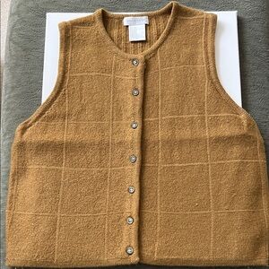 Vintage-Inspired Pierre Cardin 100% Wool Brown Knit Button-Front Sweater Vest